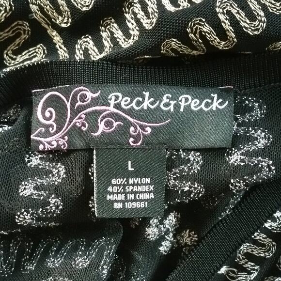 Peck & Peck Women's Black Tribal Print Sheer Button Down Shirt Size L - Picture 4 of 5